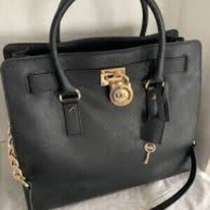 Authentic Michael Kors Black Pebbled Leather Hamilton Satchel
